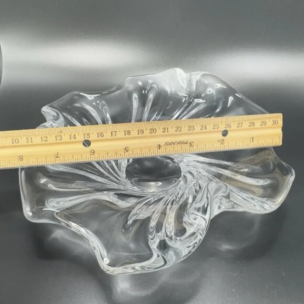 Vintage 1980s Venetian Clear Glass Dish Bowl Centerpiece Made In Italy Decor VTG